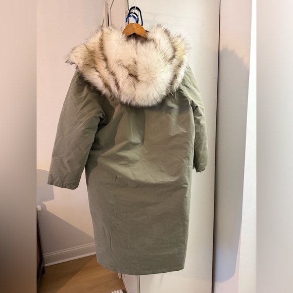Asos Women's Khaki Parka Coat with Faux Fur Hood Size 4 - Picture 7 of 8